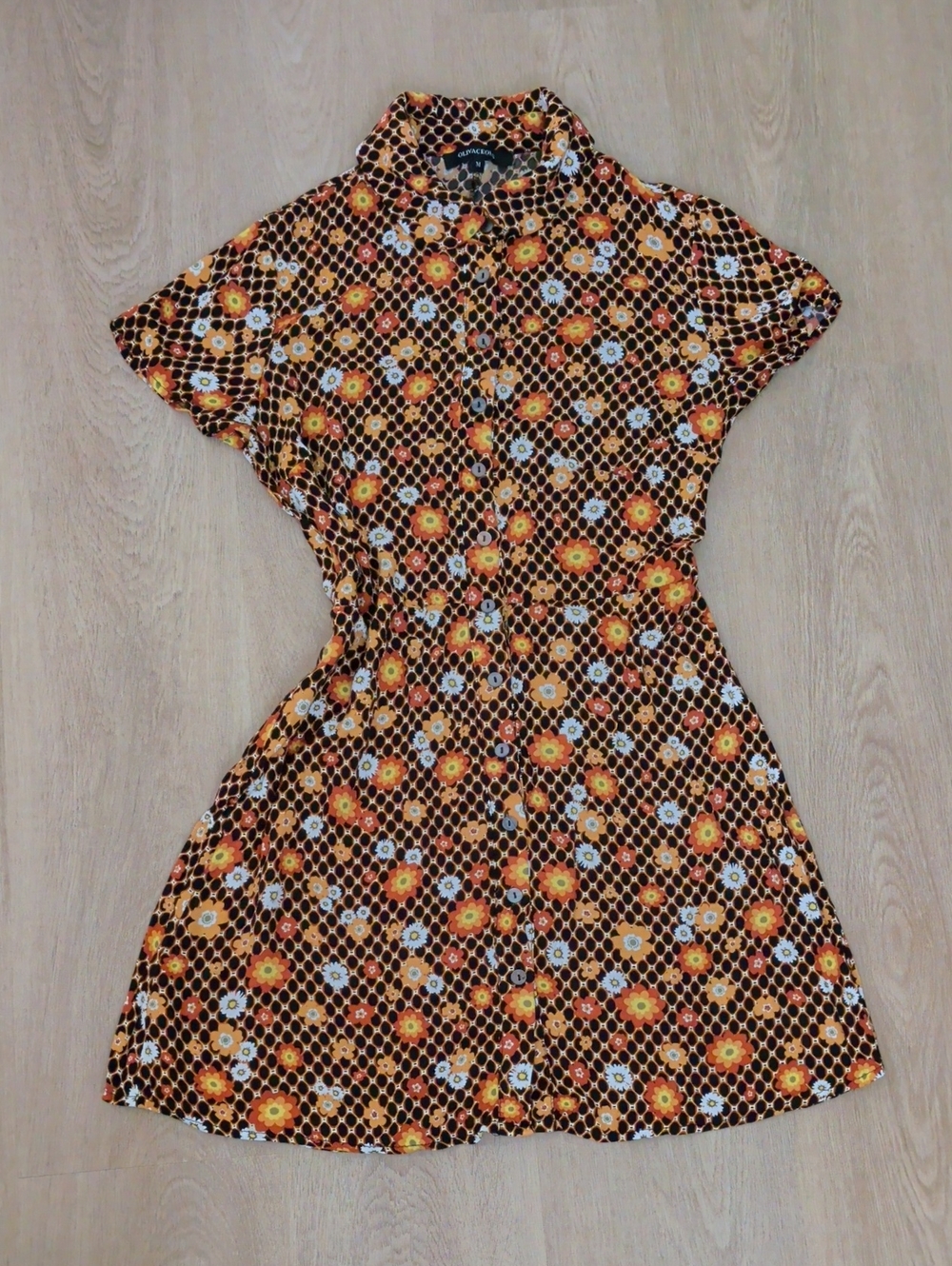 Vintage-Inspired Brown Floral Women’s Shirt Dress